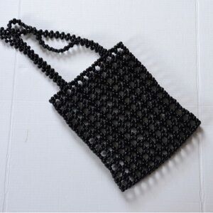 Vtg Chunky Black Beaded Bag